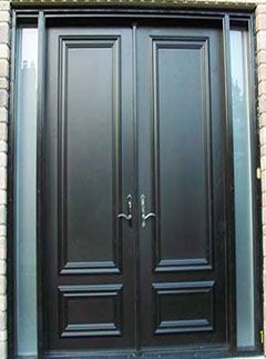 Custom front entrance door option with durable exterior finish and clean panel look